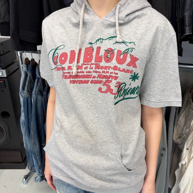 RU JEANS  로고 반팔 후드 티