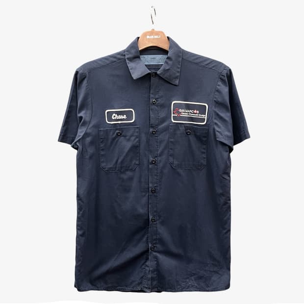 USA VINTAGE 반팔 셔츠 레터링 투포켓 디테일 네이비