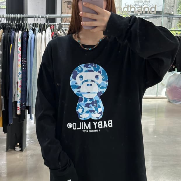 베이프 청계 마일로 블루카모 롱슬리브긴팔티