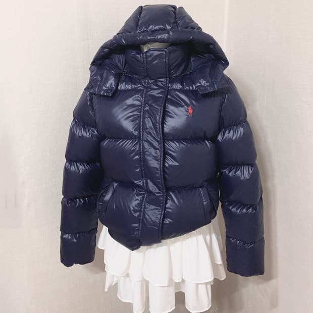 폴로 글로시 숏 패딩 M