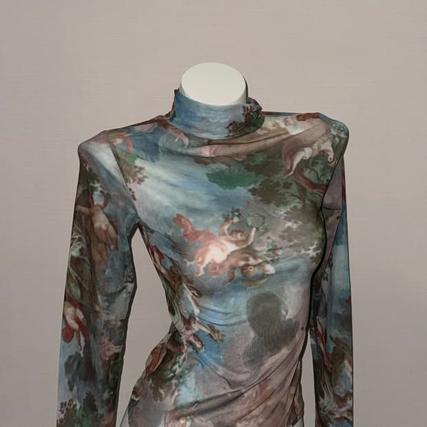 시스루 천사 빈티지 반폴라 슬림핏 롱슬리브