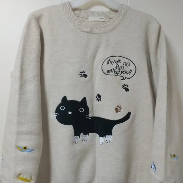 NamuGrim 소매자수 고양이 오트밀 베이지 니트