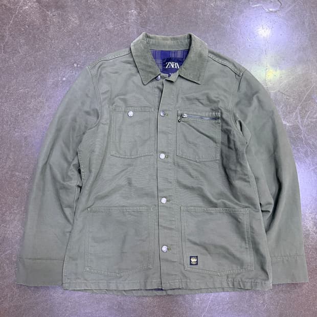 자라 코듀로이 카라 초어 워크자켓 올리브 L