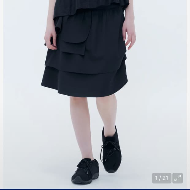 미세키서울 언발 레이어 미디 스커트 블랙