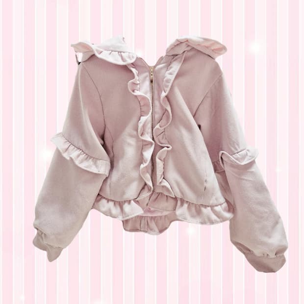 디어리 딸기우유 프릴 자켓 폼폼 일브 빈티지