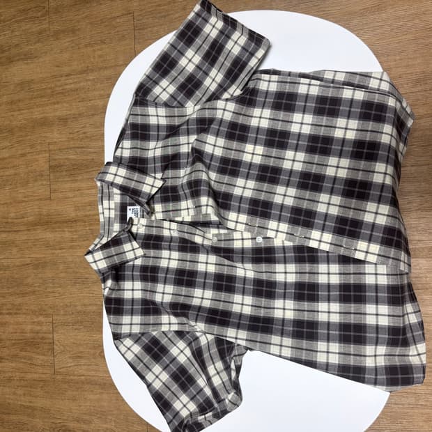 TCM mini logo check half shirts (brown)