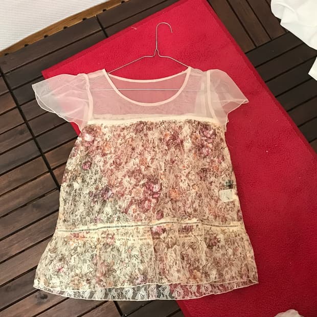 see through mashed flower pure T