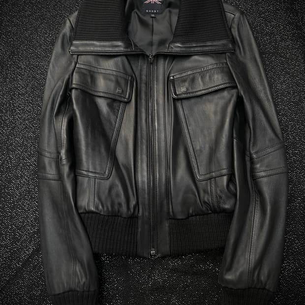 2000s GHOST 블랙 락시크 빅 카라 가죽자켓 