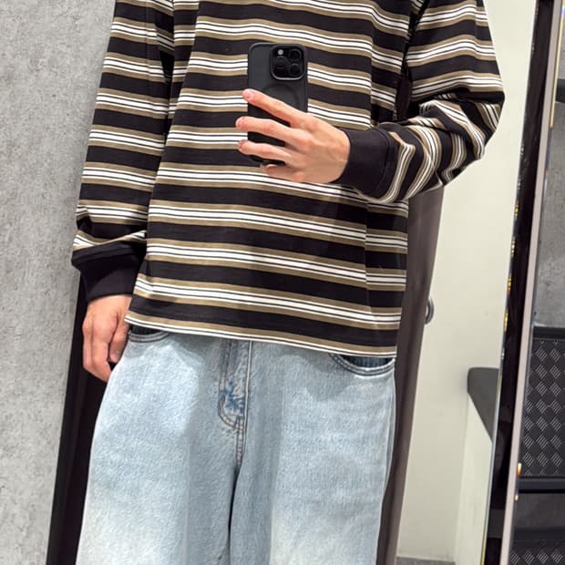 노스페이스 이지온 스트라이프 롱슬리브 R/티셔츠 블랙 - 25FW