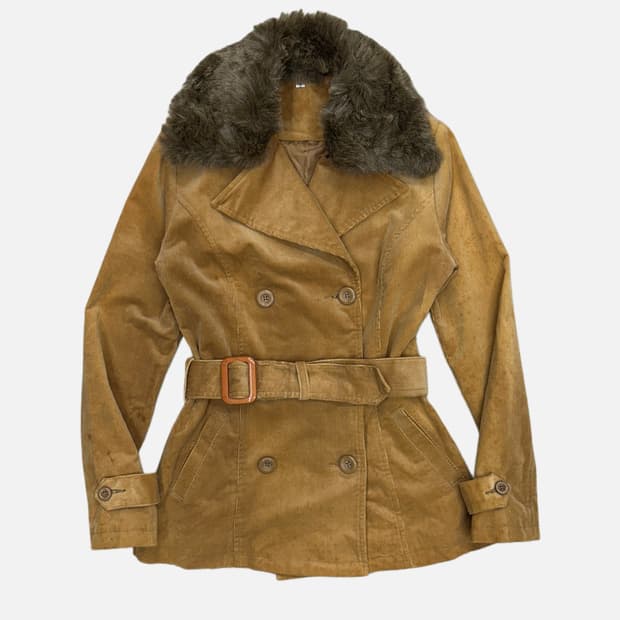 ocher corduroy fur belted jacket