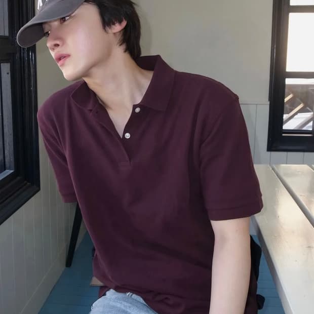 지오다노 피케 폴로 반팔 카라티 버건디 M