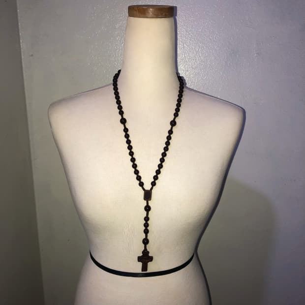 빈티지 우드 로자리오 묵주 목걸이 갸루 펑크 오리엔탈 긱시크 