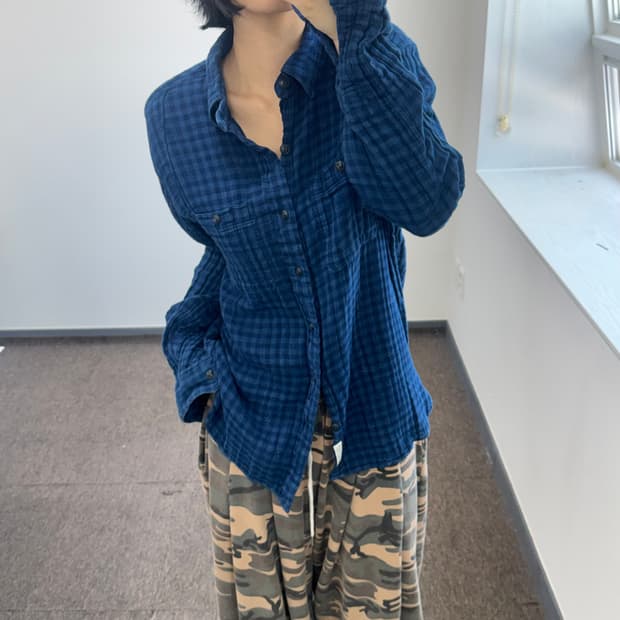 Polo 폴로 투포켓 블루 체크 코튼 셔츠 