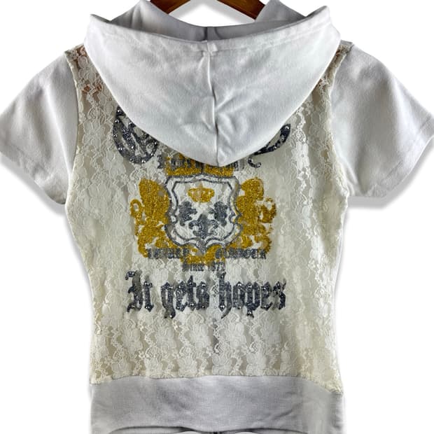 JPN Y2K 갸루 레이스 딱붙 반팔후드집업2740