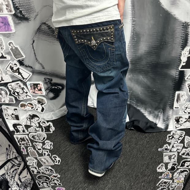 트루릴리젼 트루진 조이 JOEY 스터드 가죽 데님 팬츠