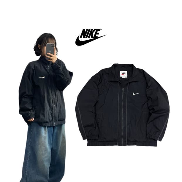나이키 90s 스우시 나일론 올드스쿨 바람막이 자켓 블랙