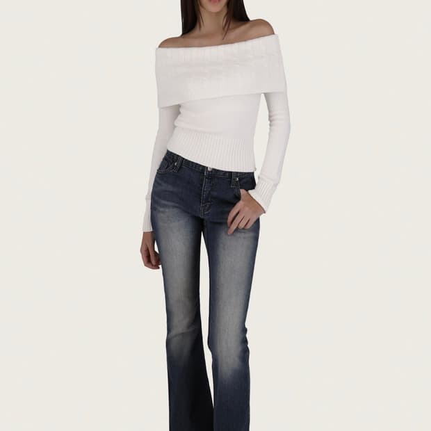 클리시어 니트 Cupcake off-shoulder cable knit,