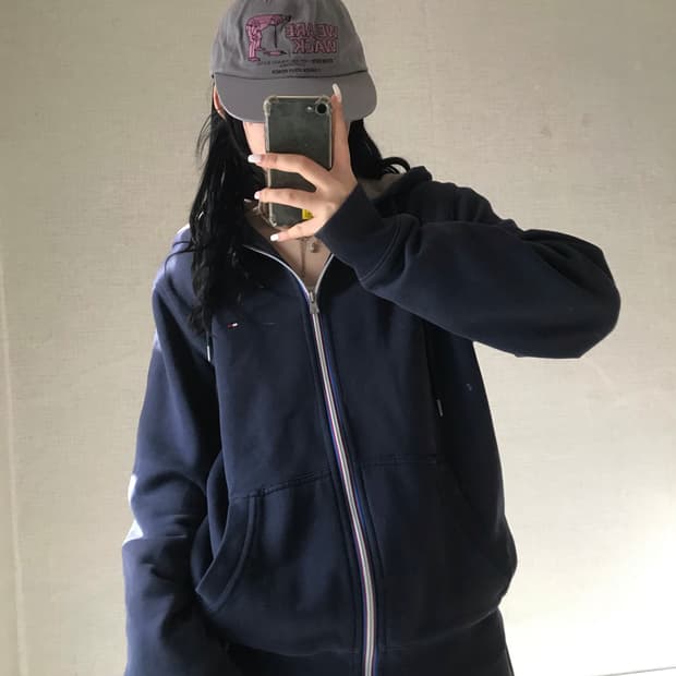 타미힐피거 네이비 퍼 후드집업