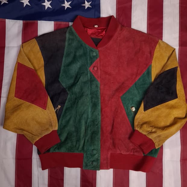 90's 빈티지 국내산 리얼 스웨이드 배색 봄버 자켓