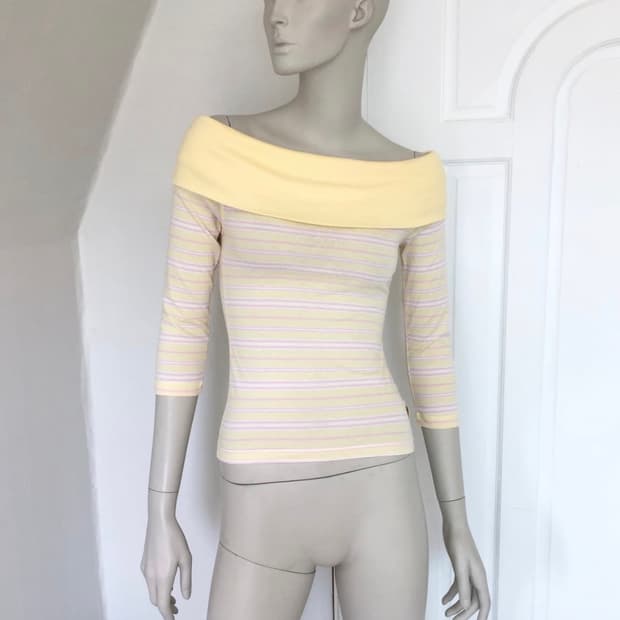 Mixed Lemon Stripes Off Shoulder Top
