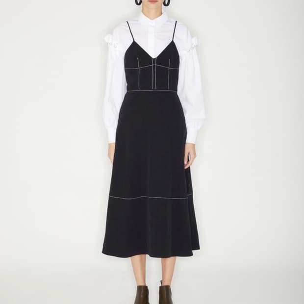 해바이해킴 STITCH SLIP DRESS_DeepGreen