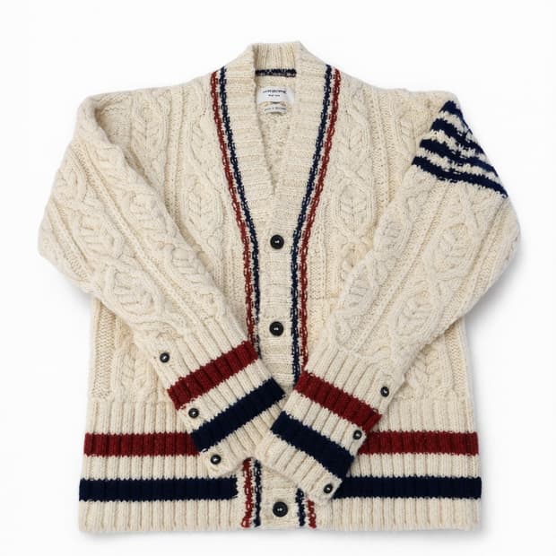 (새상품급) 톰브라운 헤비 케이블 니트 4선 완장 가디건