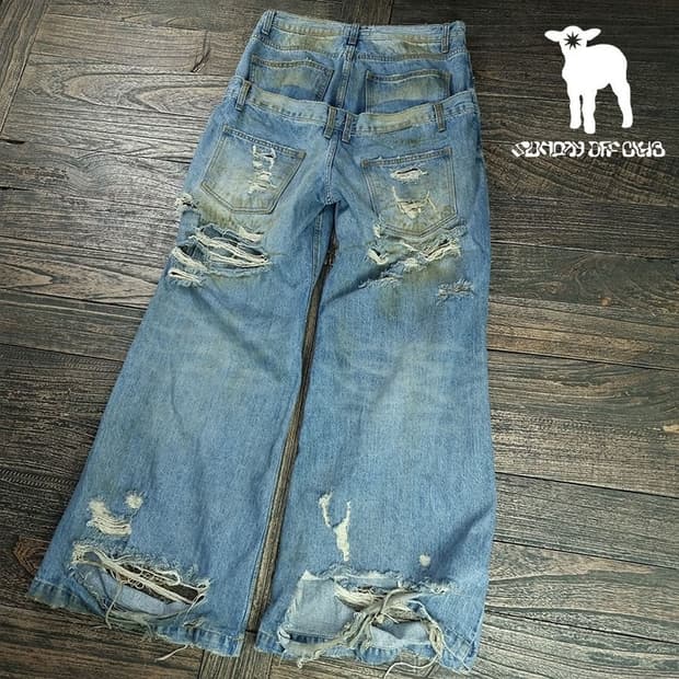 [선데이오프클럽] 더블 웨이스트 디스트레스드 진 더티 워시드 M20291