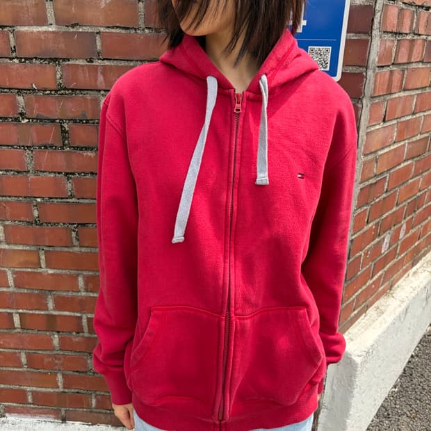 Tommy Hilfiger 레드 집업 후드 M
