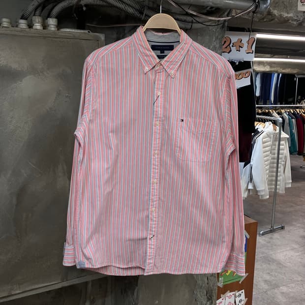 타미힐피거 스트라이프 셔츠 핑크 L #csz3620