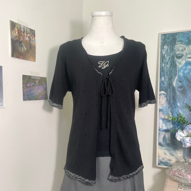 black glitter point cardigan&sleeveless 