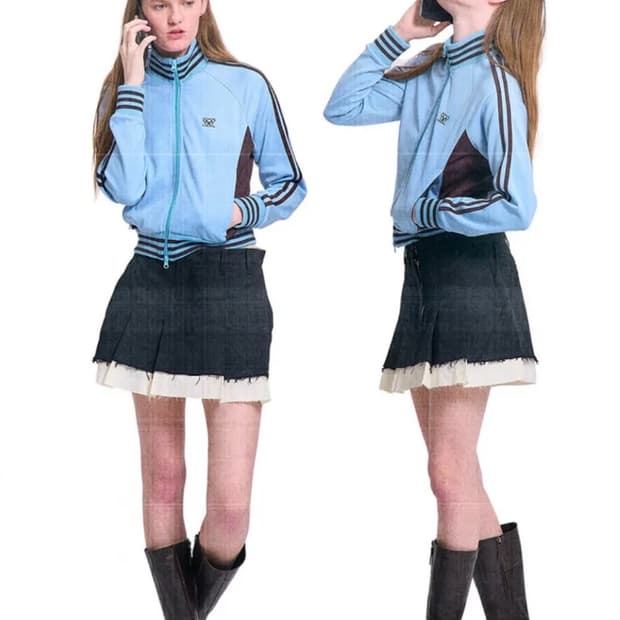 더블 레이어드 컷 오프 플리츠 미니스커트