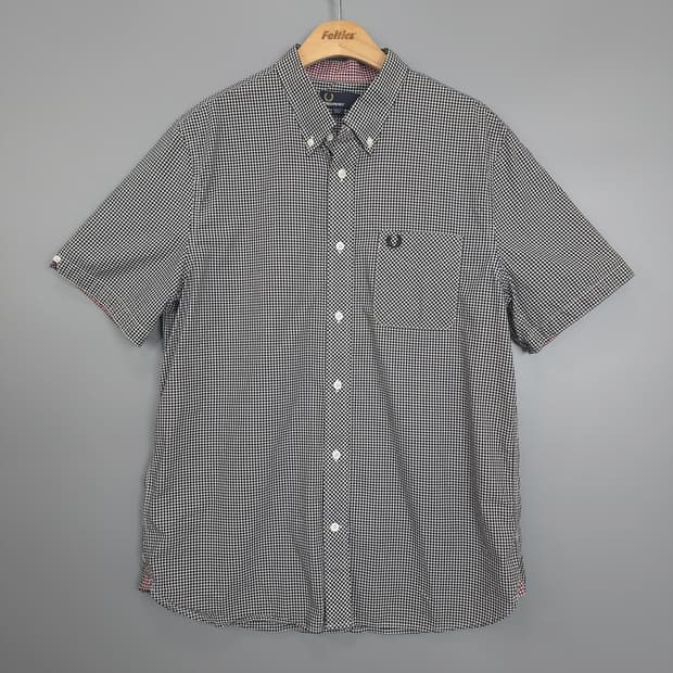 프레드페리 Fred Perry 체크 반팔셔츠 블랙 L