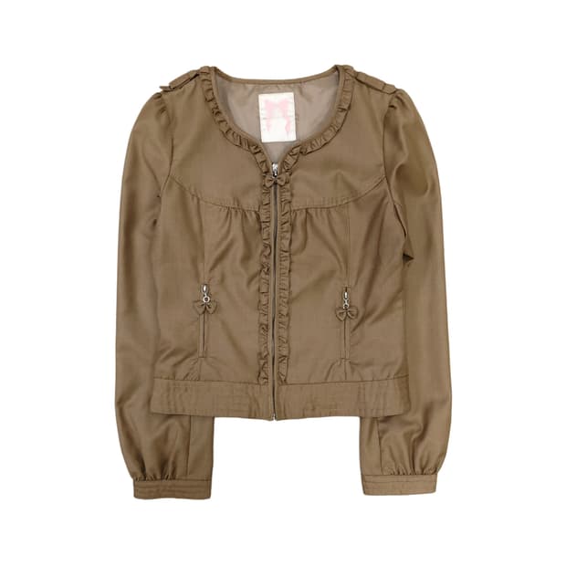 브라운 프릴 노카라 재킷