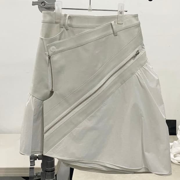 White puff detail asymmetric wrap skirt