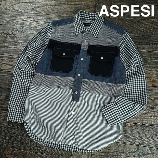 [아스페시] 멀티 체크 데님 도킹 투포켓 셔츠 M20066