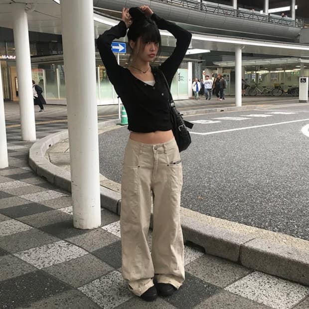 🩶미착용 새상품🩶 애니원모어 베즈 코튼 절개 와이드 팬츠