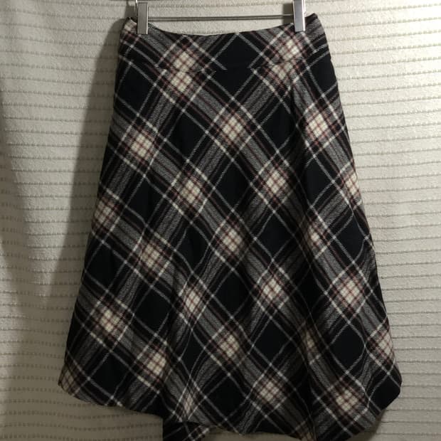 일본 빈티지 울 체크 패턴 미디엄 롱 스커트