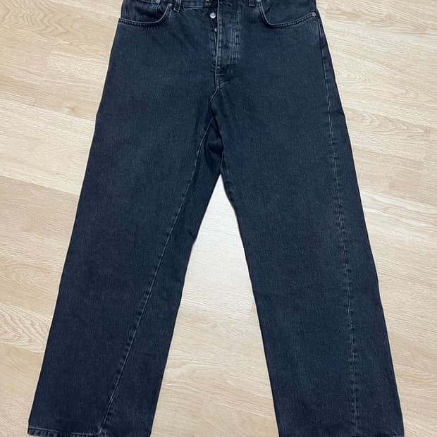 선플라워 와이드 트위스트 데님 워시드 블랙 흑청 32/32