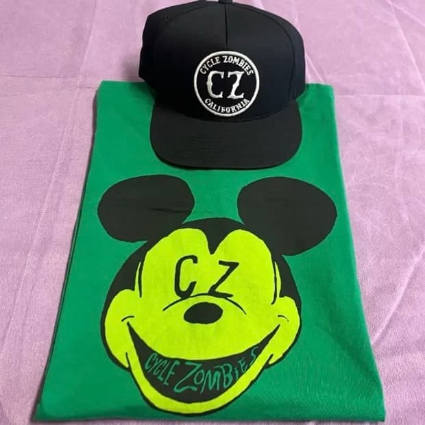 사이클좀비 미키마우스 그린 티셔츠 XL 모터사이클 서핑 스케이트