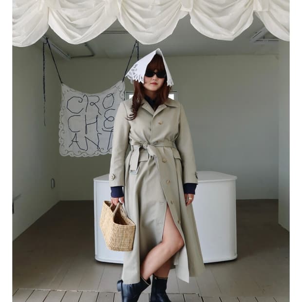 크로쉐안트 트렌치코트,Shirring Trench coat khaki