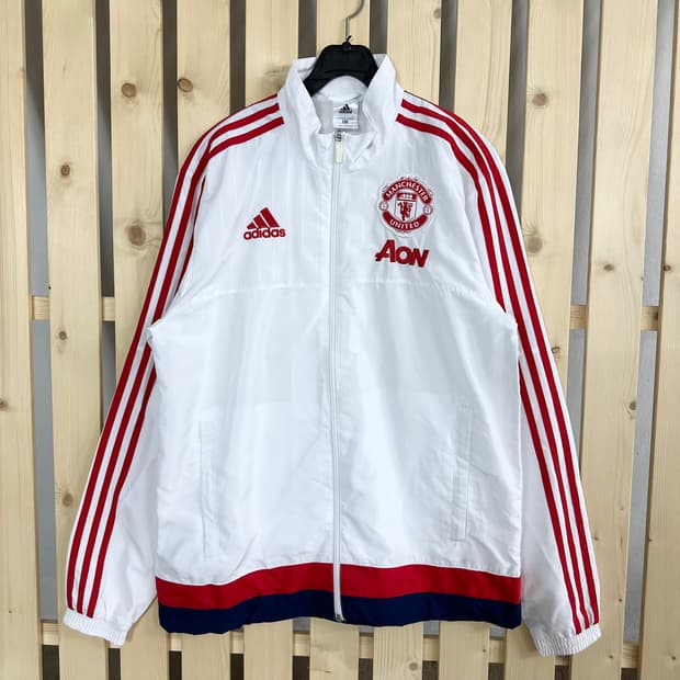 (L) 아디다스 맨유 맨체스터 유나이티드 화이트 레드 바람막이 자켓