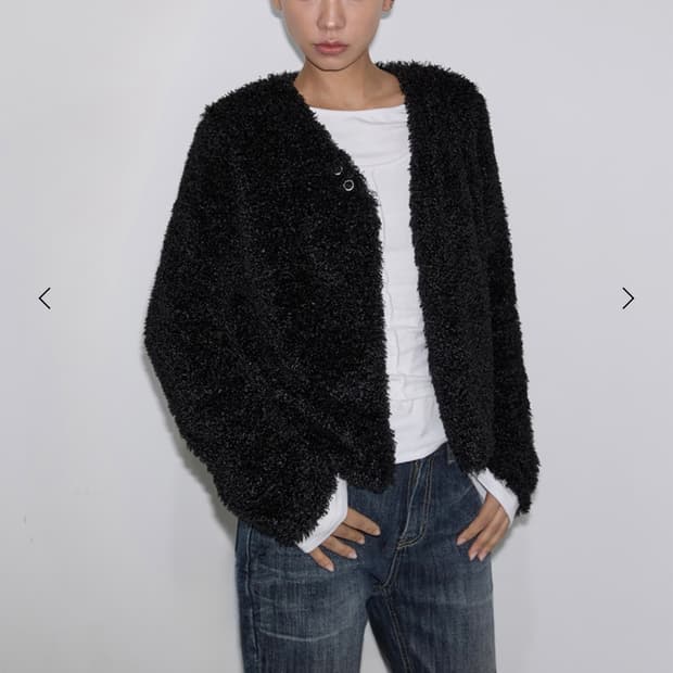 이네기 퍼 가디건 블랙