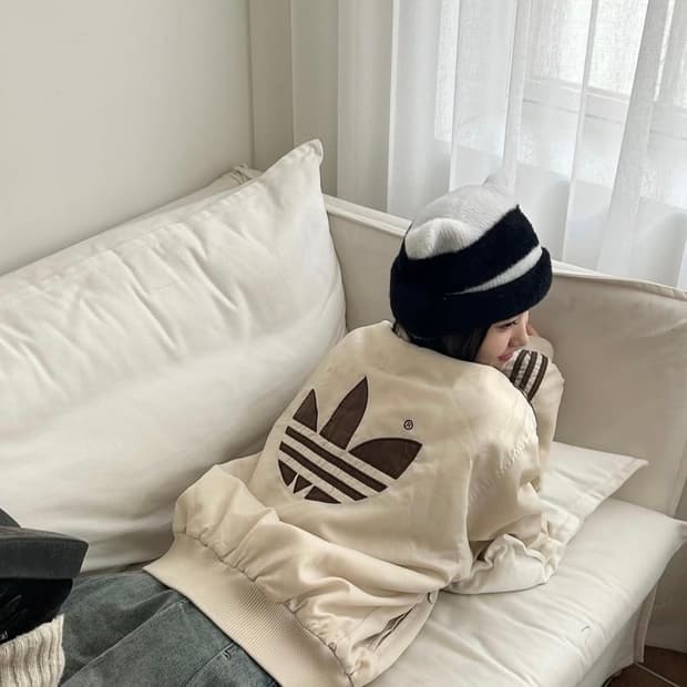 아디다스 빅로고 점퍼 항공점퍼 베이지 브라운