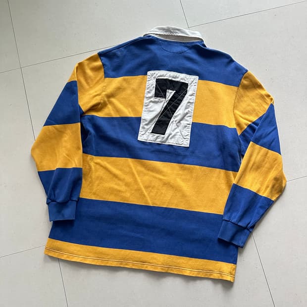 90s 빈티지 폴로 스포츠 백넘버 럭비티 M(100) 노랑파랑