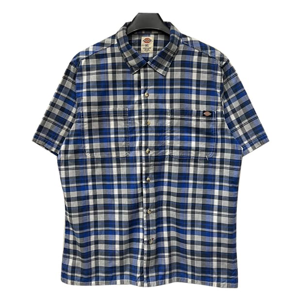 디키즈 워크 버튼다운 체크 반팔 셔츠 XL