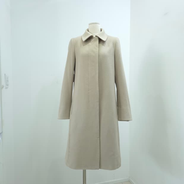 SANYO 무드베이지 울 혼방 히든버튼 롱 코트