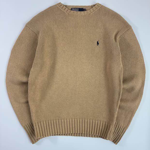 Polo  폴로 랄프로렌 자수 코튼 베이지 라운드 니트 