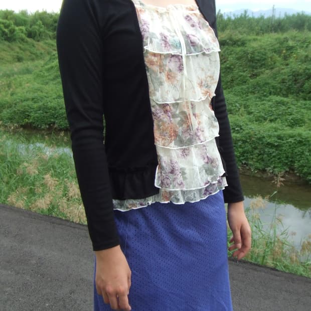 Japanese vintage flower frill blouse 