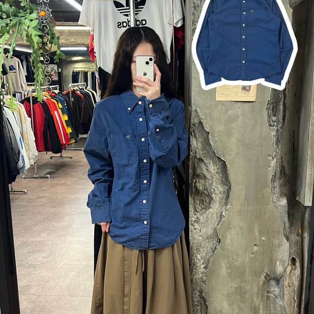 아베크롬비 깅엄 체크 셔츠 블루 M #csz1846