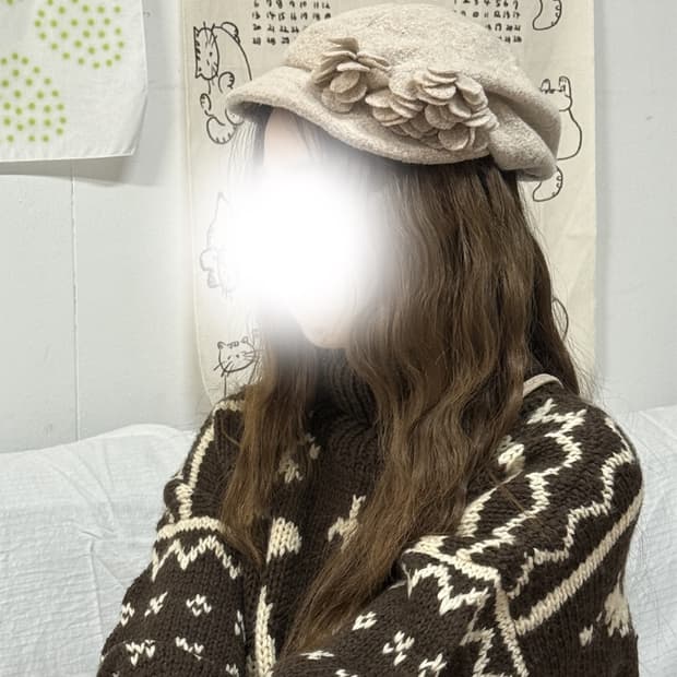 하구미 플라워 베이지 헌팅캡 모자